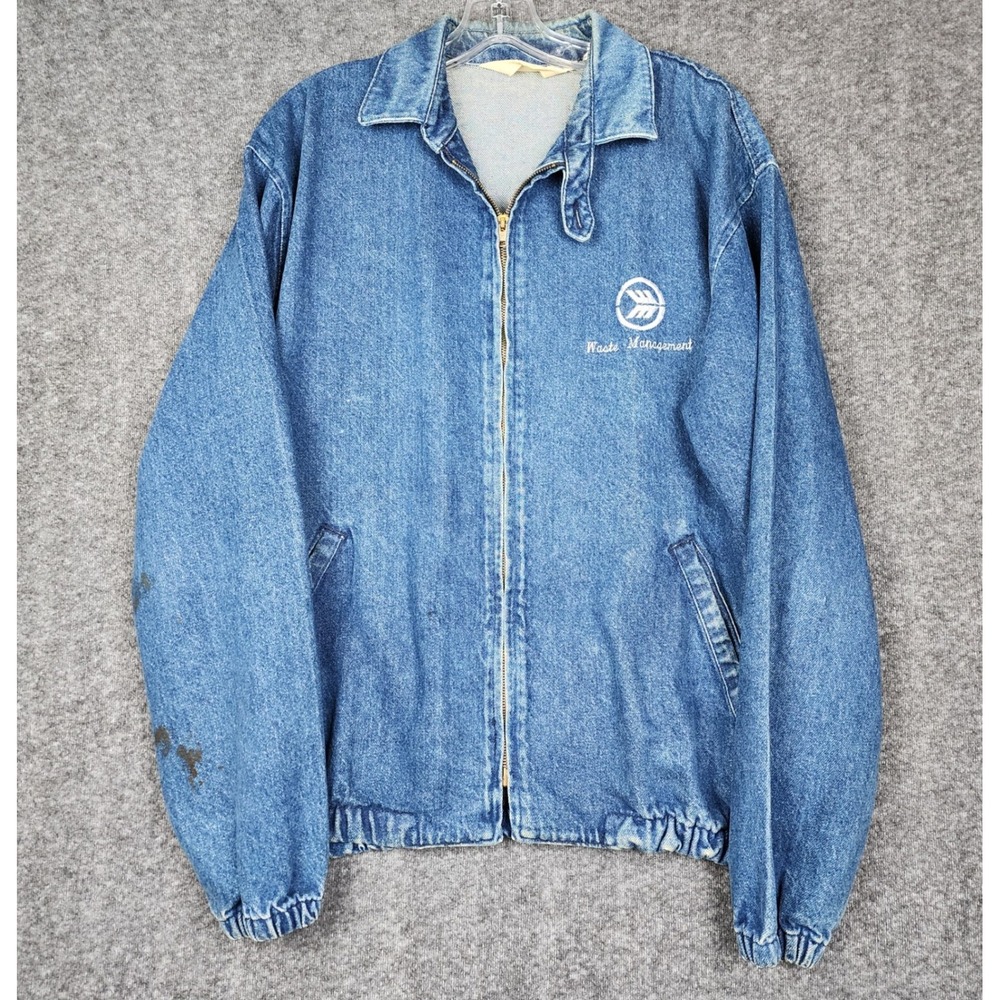 Chalk Line Denim Jacket Mens Large Blue Waste Management Vintage Workwear Zip